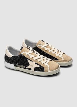 Golden goose super-star in black glitter with cream star and suede inserts