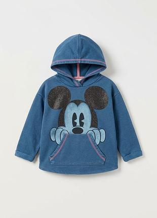 Худі zara girls disney mickey mouse (зріст 104 см, 3-4 роки) синє худі з капюшоном та кишенею кенгуру