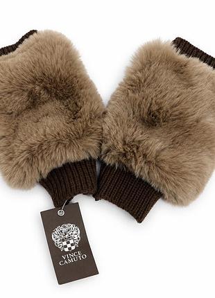Жіночі хутряні мітенки vince camuto (рукавиці без пальців) з екохутром коричневого кольору, one size