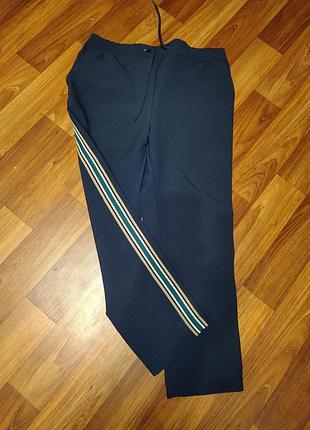 Брюки topman 34r, синие, с боковыми полосками, спортивные штаны