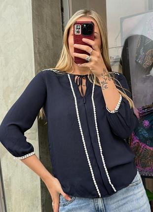 Гарна жіноча блуза блузка темно синього кольору від zara