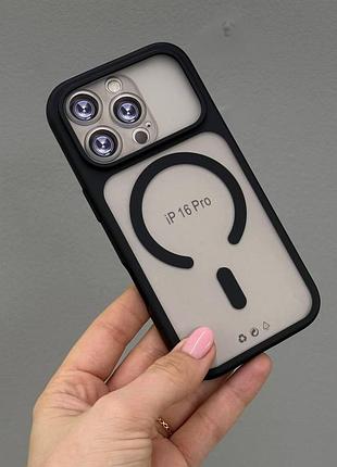 Чехол matte magsafe iphone 16 pro,чехол матовый прозрачный с магсейфом для телефона айфон 16 про (черный)