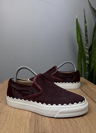 Оригінальні сліпони chloé lauren scallop slip on sneakers pony-style calfskin