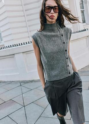 Трикотажний жилет із високим коміром zara, сірий, розмір l
