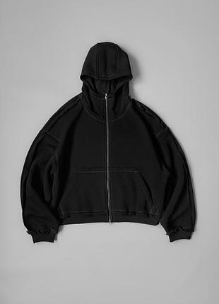 Жіноче худі yarm crop hot black оверсайз на флісі