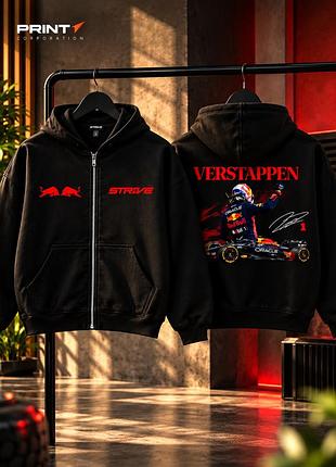 Мужское зип-худи strive verstappen с принтом red bull rb20, черное худи на молнии, оверсайз