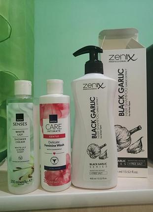 Набір по догляду за собою zenix та avon: шампунь, гель для душу, засіб для інтимної гігієни