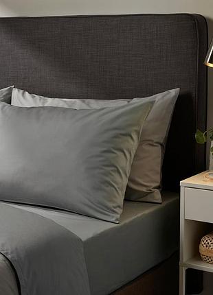 Комплект постільної білизни ikea bläsippa у темно-сірому кольорі (dark gray( простирадло, підковдра, 2 наволочки)