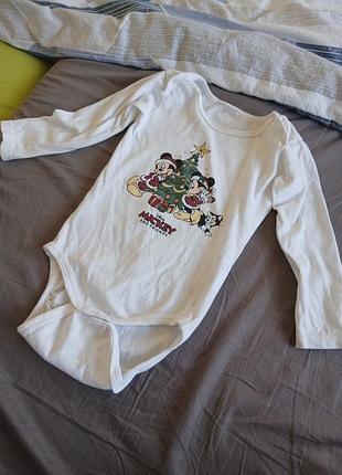 Дитячий боді disney для хлопчиків дівчаток білий з новорічним принтом