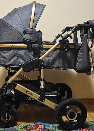 Большой детский комплект: коляска 3в1 ninos freelander + стульчик peg perego