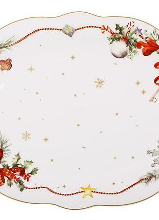 Блюдо фарфоровое овальное с волнистым краем 30.6*20.6*2.5см christmas ribbon