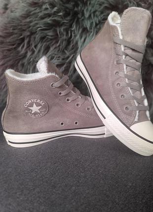 Высокие замшевые оригинальные теплые кеды на меху конверс converse размер 39
