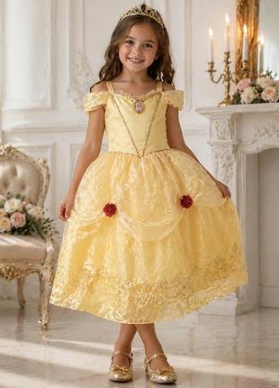 🧊 жовта святкова сукня "белль" disney для дівчинки, 128 см