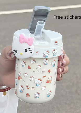 Дитяча прозора пляшка-чашка для води sanrio hello kittyз соломинкою та 3d-фігуркою 400 мл