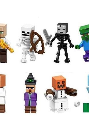 Конструктор фигурки майнкрафт minecraft 8 человечков с оружием art4740