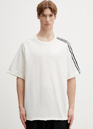 Чоловіча футболка y-3 raw edge 3 stripes short sleeve tee біла бавовняна