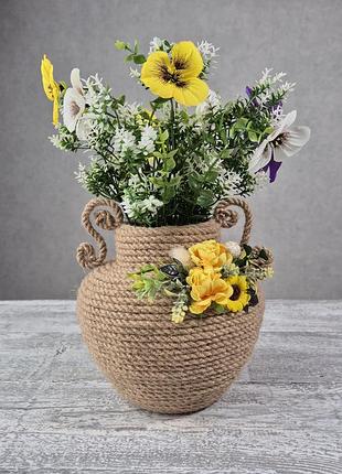 Декоративна ваза-амфора ручної роботи з джуту 🌾💛 / для штучних квітів