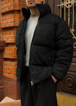 Пуховик замш не принт чорний