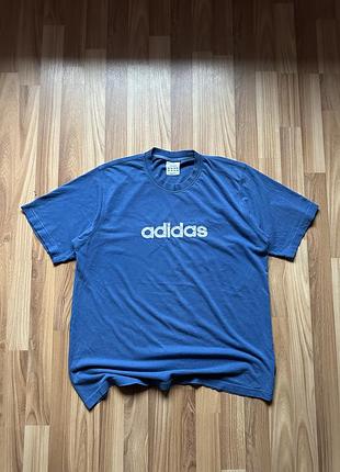 Оригінальна блакитна футболка adidas vintage з вишитим логотипом | адідас (l/xl) 2002