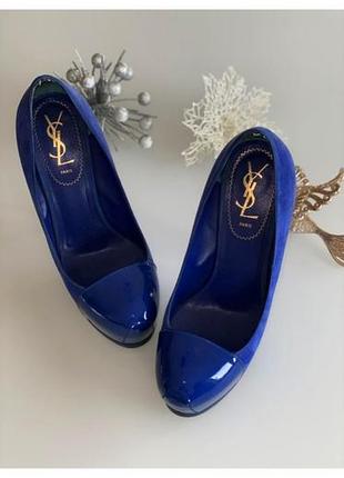 Туфлі жіночі yves saint laurent сині човники на платформі