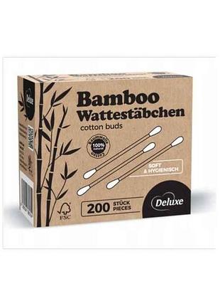 Ватные палочки (дерево) 200шт ушные ecobamboo watterstabchen в картонной коробке тм delux