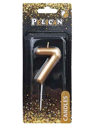 Свічка для торта 7 золото 6см. 866017 тм pelican