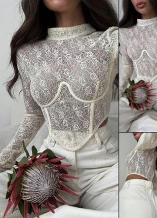 Топ жіночий prettylittlething мереживний корсетний молочний