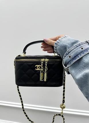 Жіноча чорна сумка через плече chanel lambskin шанель