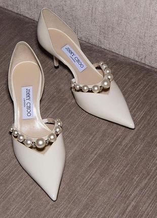 Женские белые свадебные туфли jimmy choo aurelie кожаные лодочки с жемчугом для невесты на свадьбу