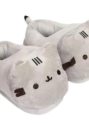 Домашние тапочки pusheen с котом комнатные пушин серый размер 35-40
