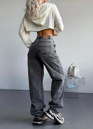 Джинси жіночі kl denim скейтери графітові широкі з високою посадкою