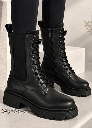Женские зимние ботинки ❄️ черного цвета 🖤