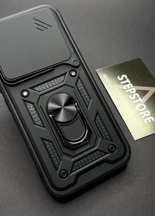 Чехол для xiaomi 17t бронированный со шторкой на камеру противоударный с кольцом-подставкой магнитом