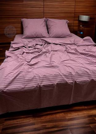 Комплект постільної білизни бязь голд сімейний — смужка сливова (простирадло 220×250)