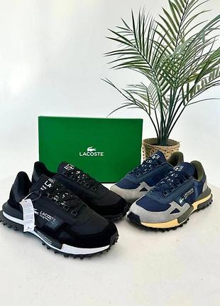 Чоловічі кросівки lacoste чорні та сині лакост спортивні шкіряні замшеві чорний, 41 (26 см)
