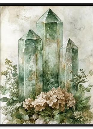 Постер «vintage botanical library» «зелені кристали» 30×40 см