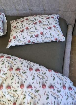 Комплект постільної білизни святковий настрій/хакі, turkish flannel 5d, двоспальний