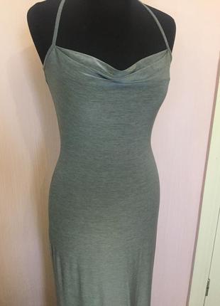 Сукня максі сірий металік, відкрита спина, мінімалізм, на бретелях5 фото