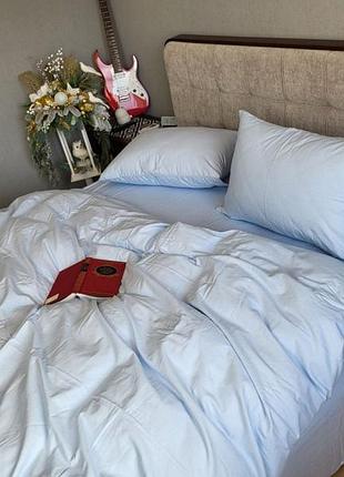Комплект постільної білизни блакитний, turkish flannel, двоспальний на резинці