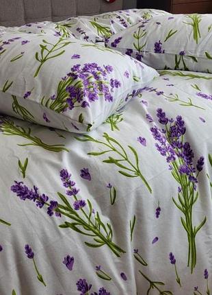 Комплект постільної білизни лаванда, turkish flannel, двоспальний на резинці