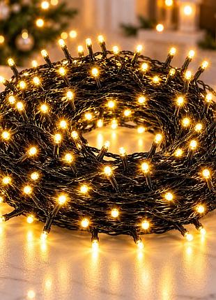 Гірлянда-нитка 50 м, 500 led, чорний пвх-провід теплий білий / гирлянда мерехтливе світло, різнокольорова, 220 в / led-декор