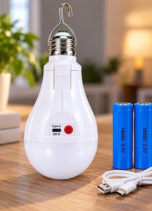 Акумуляторна led-лампа type-c 20 вт e27 / автономна лампочка в патрон 2 акб×18650