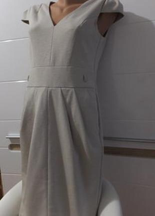 Базовое бежевое платье футляр сарафан next 10 м деловое летнее сукня молочна