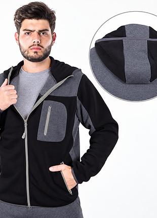 Чоловіча флісова кофта на блискавці з капюшоном, робоча, чорно-сіра
