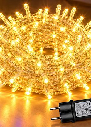Гирлянда 100 led разноцветная на белом проводе 220v теплый белый / светодиодная гирлянда-нить