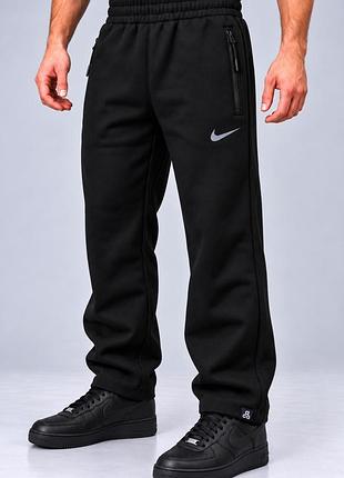 Чоловічі зимові спортивні штани nike acg чорні теплі тринитка на байці прямого крою