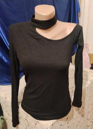 Черный топ рубчик 95%вискоза