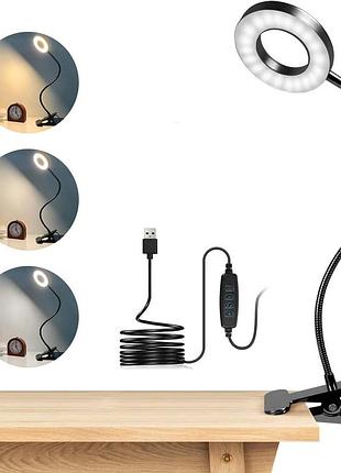 Dowowdo лампа для чтения с зажимом - usb 8 вт 48 светодиодов с регулируемой яркостью, 3 цветовыми температурами, гибкая