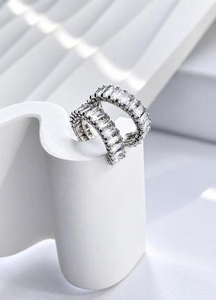 Сережки-конго у стилі tiffany з прямокутними камінцями, сріблясті, з брендовим мішечком в сріблі