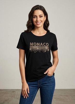💥 стильна чорна футболка з ефектним принтом «monaco»